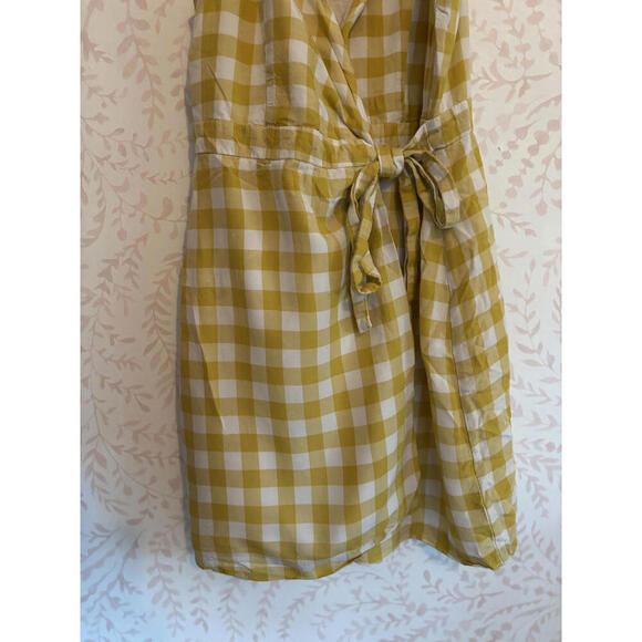 BCBG Yellow and White Gingham Wrap Mini Dress - Picture 3 of 9